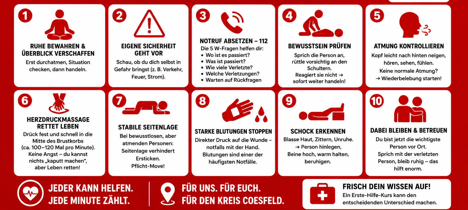 Die 10 wichtigsten Erste Hilfe Tipps